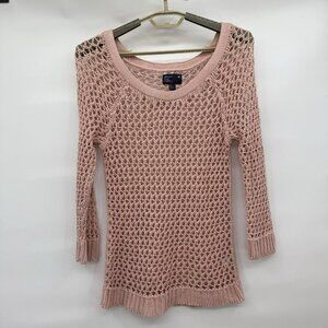 American Eagle Outfitters Pullover Sweater Womens Medium Blush Pink Open Crochet